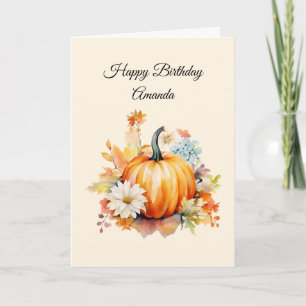 Orange Pumpkins and Flowers Autumn Birthday Card