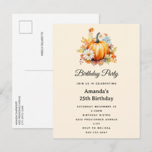 Orange Pumpkins and Flowers Autumn Birthday Invitation Postcard