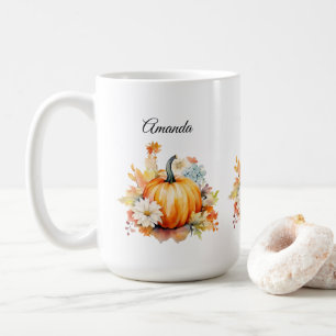 Orange Pumpkins and Flowers Autumn Coffee Mug