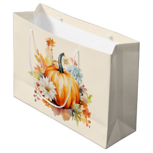 Orange Pumpkins and Flowers Autumn Large Gift Bag