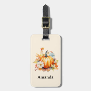 Orange Pumpkins and Flowers Autumn Luggage Tag