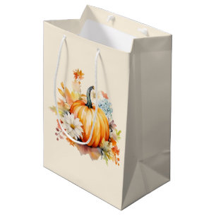 Orange Pumpkins and Flowers Autumn Medium Gift Bag