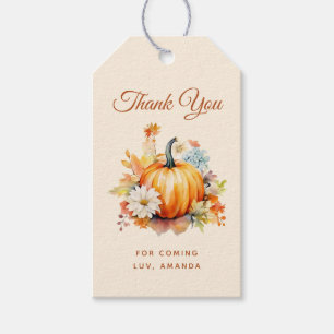 Orange Pumpkins and Flowers Autumn Party Thank You Gift Tags