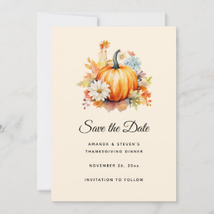 Orange Pumpkins and Flowers Autumn Save The Date