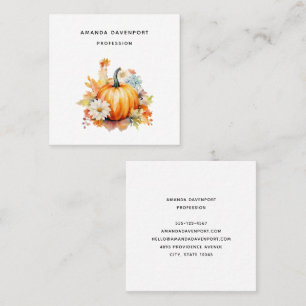 Orange Pumpkins and Flowers Autumn Square Business Card