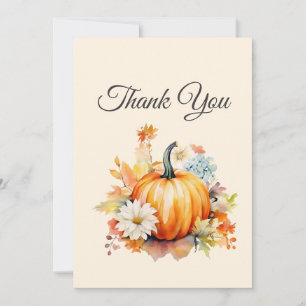Orange Pumpkins and Flowers Autumn Thank You Card
