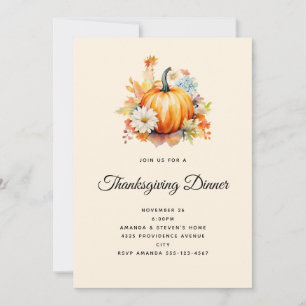 Orange Pumpkins and Flowers Autumn Thankgiving Invitation