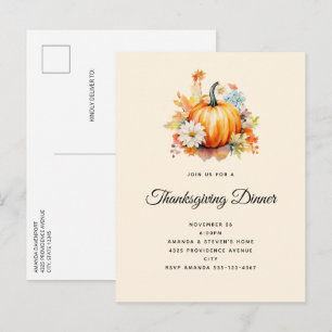 Orange Pumpkins and Flowers Autumn Thanksgiving Invitation Postcard