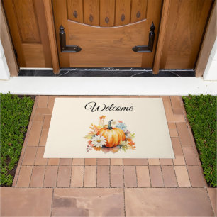 Orange Pumpkins and Flowers Autumn Welcome Doormat