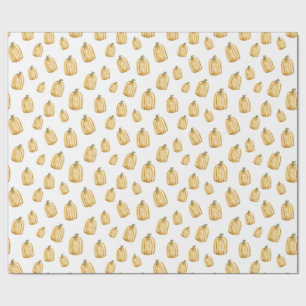 Orange Pumpkins Autumn Watercolor Rustic Wrapping Paper