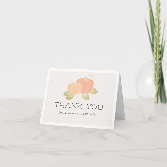 Orange Pumpkins Beige Baby Shower Thank You Card (Front)