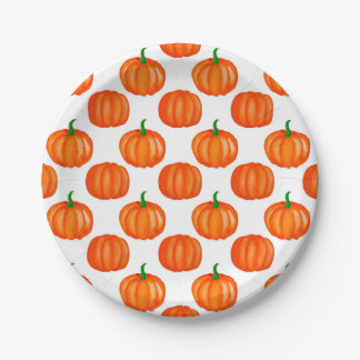 Orange Pumpkins Pattern Halloween Thanksgiving Paper Plate