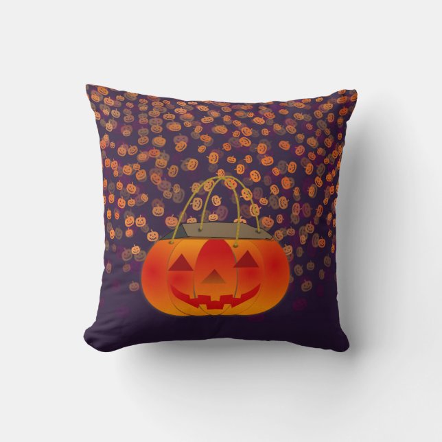 Orange Pumpkins & Purple Square Throw Pillow (Front)