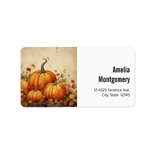 Orange Pumpkins Rustic Autumn Address Label (Front)