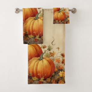 Orange Pumpkins Rustic Autumn Bath Towel Set