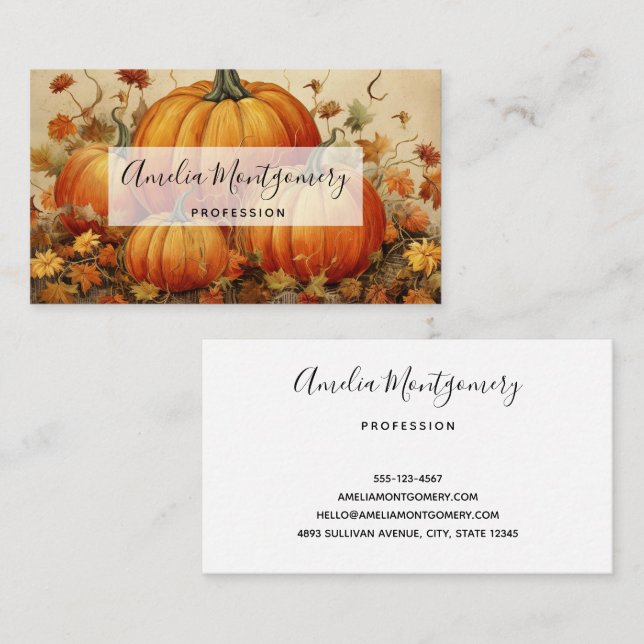 Orange Pumpkins Rustic Autumn Business Card (Front/Back)