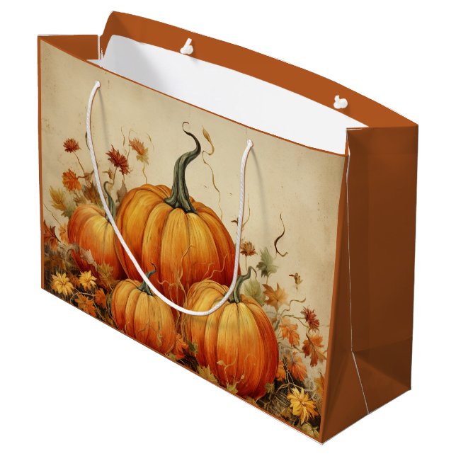 Orange Pumpkins Rustic Autumn Large Gift Bag (Back Angled)
