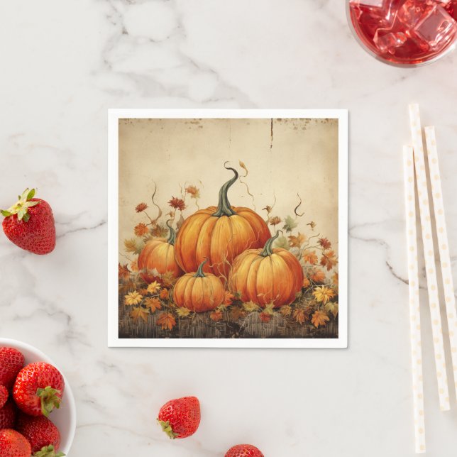 Orange Pumpkins Rustic Autumn Napkin (Insitu)
