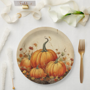 Orange Pumpkins Rustic Autumn Paper Plate