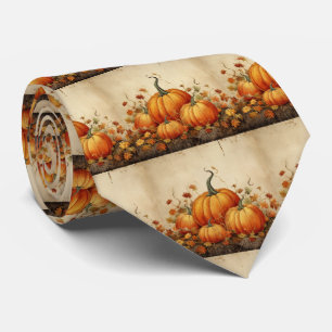 Orange Pumpkins Rustic Autumn Pattern Tie