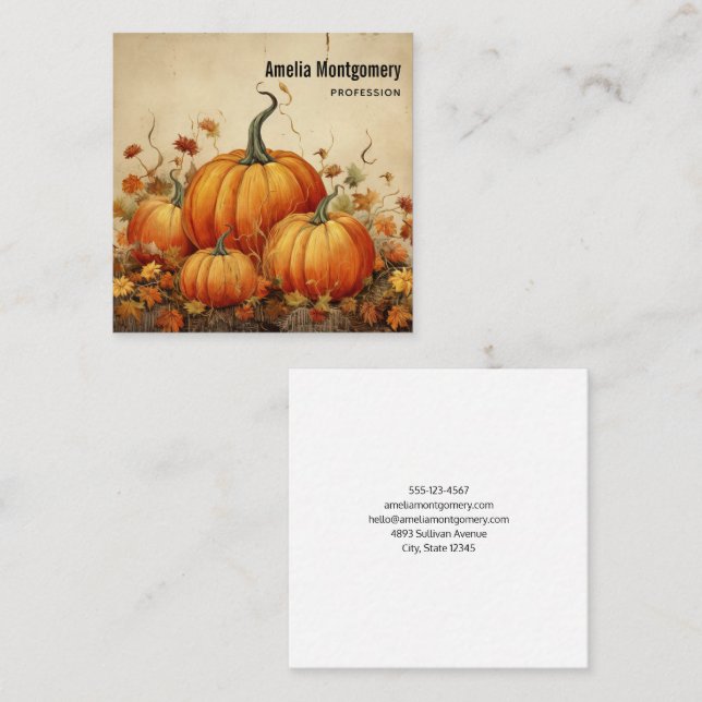 Orange Pumpkins Rustic Autumn Square Business Card (Front/Back)