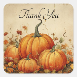 Orange Pumpkins Rustic Autumn Thank You Square Sticker