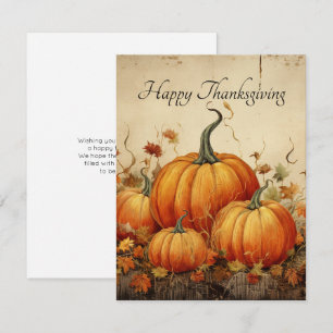 Orange Pumpkins Rustic Autumn Thanksgiving Holiday Card