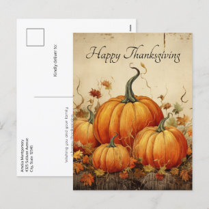 Orange Pumpkins Rustic Autumn Thanksgiving Holiday Postcard