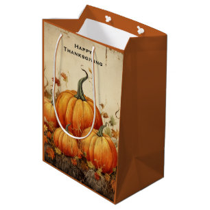 Orange Pumpkins Rustic Autumn Thanksgiving Medium Gift Bag