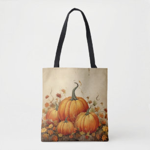 Orange Pumpkins Rustic Autumn Tote Bag