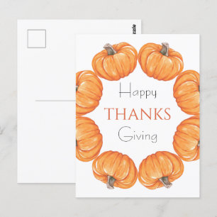 Orange pumpkins watercolor Happy Thanks Giving Postcard