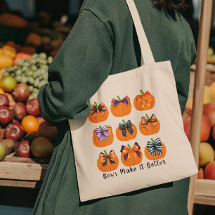 Orange Pumpkins with Coquette Bows Square Tote Bag