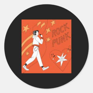 Orange Punk Rock Expressive Digital Art Illustrati Classic Round Sticker