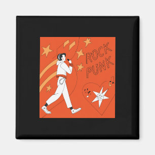 Orange Punk Rock Expressive Digital Art Illustrati Magnet