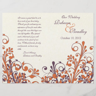 Orange Purple Abstract Fall Floral Wedding Program