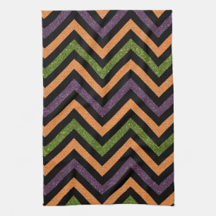Orange purple and green chevron kitchen towel II