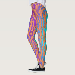 Orange purple and green zebra print  leggings