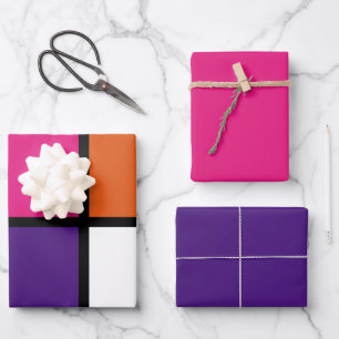 Orange, Purple and Hot Pink Squares Wrapping Paper Sheet