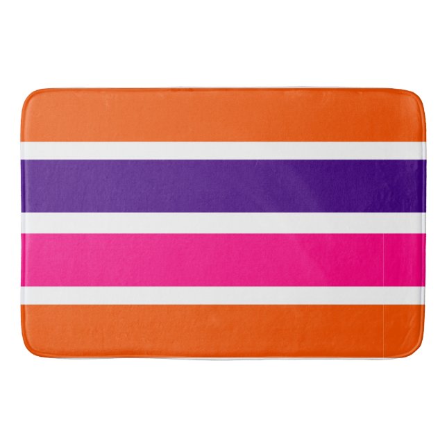 Orange, Purple and Hot Pink Stripes Bath Mat (Front)