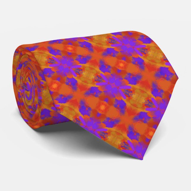 Orange Purple And Red Abstract Graphic Art Design Tie (Rolled)
