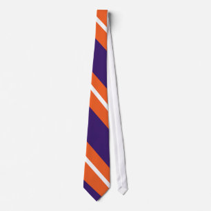 Orange, Purple, and White Diagonal-Striped Tie