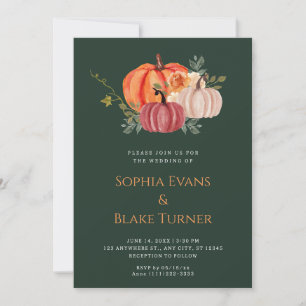 Orange Purple and White Pumpkin Green Wedding Invitation