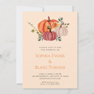 Orange, Purple and White Pumpkin Yellow Wedding Invitation