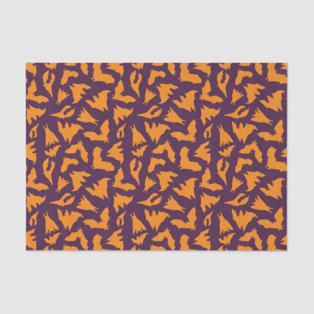 Orange Purple Bats pattern Halloween Tissue Paper (Front)