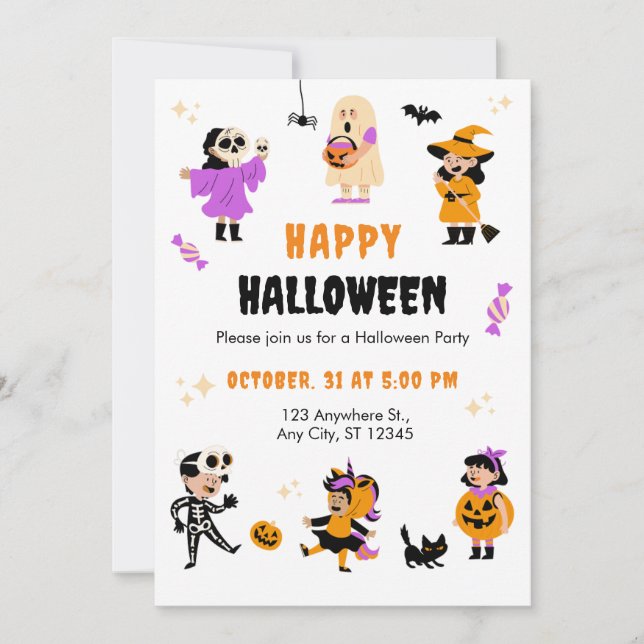 Orange Purple Black Costume Halloween Party Invitation (Front)