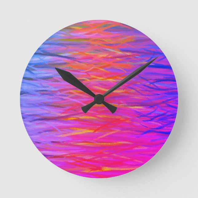 Orange Purple Blue Abstract Painting Round Clock (Front)