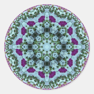 Orange Purple Blue Psychedelic Flowers Classic Round Sticker