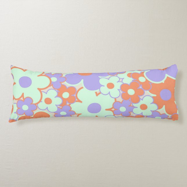 Orange Purple Blue Retro Y2K 70s Flower Pattern Body Cushion (Front)
