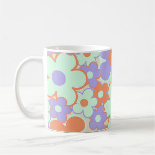 Orange Purple Blue Retro Y2K 70s Flower Pattern Coffee Mug