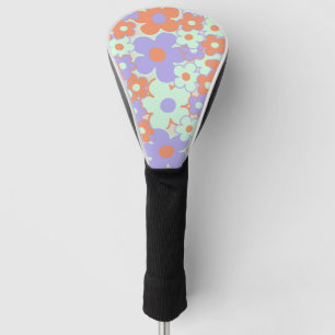 Orange Purple Blue Retro Y2K 70s Flower Pattern Golf Head Cover